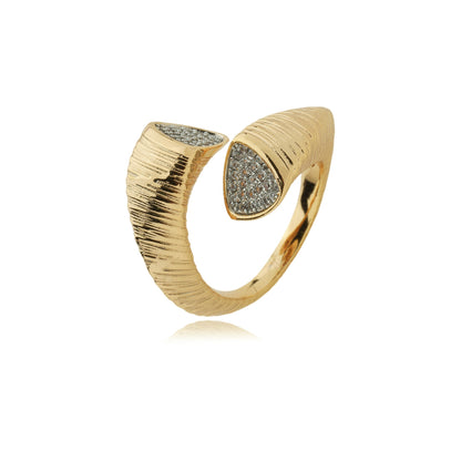 18K Gold-Plated Textured Open Ring with Zirconia Accents