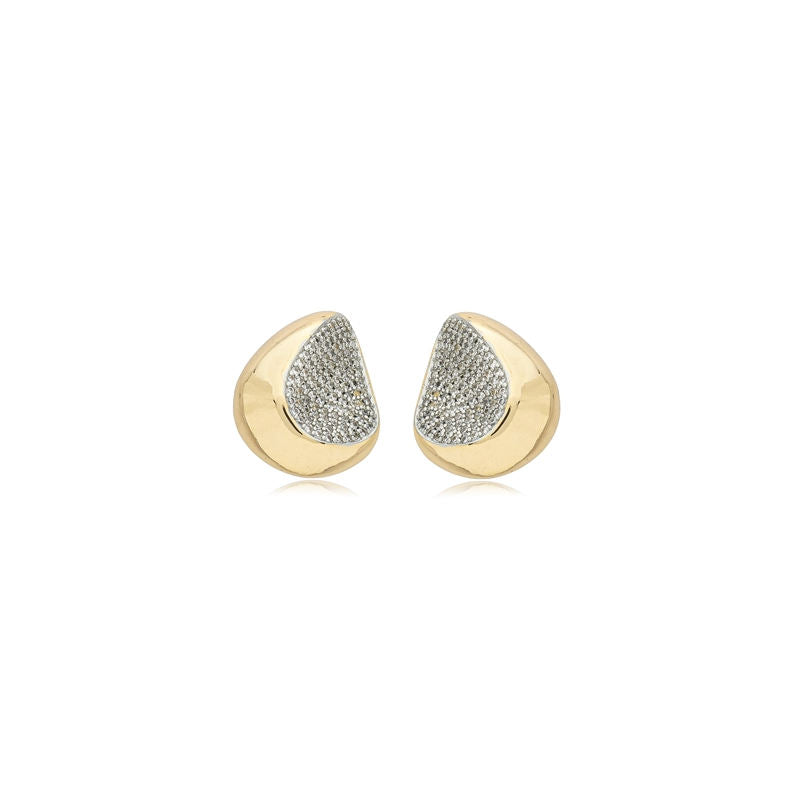 18K Gold-Plated Teardrop Stud Earrings with Pavé Zirconia Detail