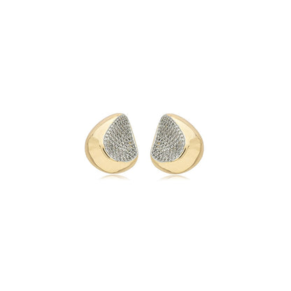 18K Gold-Plated Teardrop Stud Earrings with Pavé Zirconia Detail