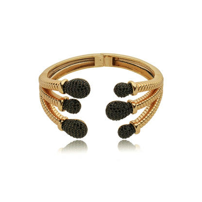 Eclipse In Black sculptural 18K gold plated adjustable cuff bracelet with architectural wraparound design