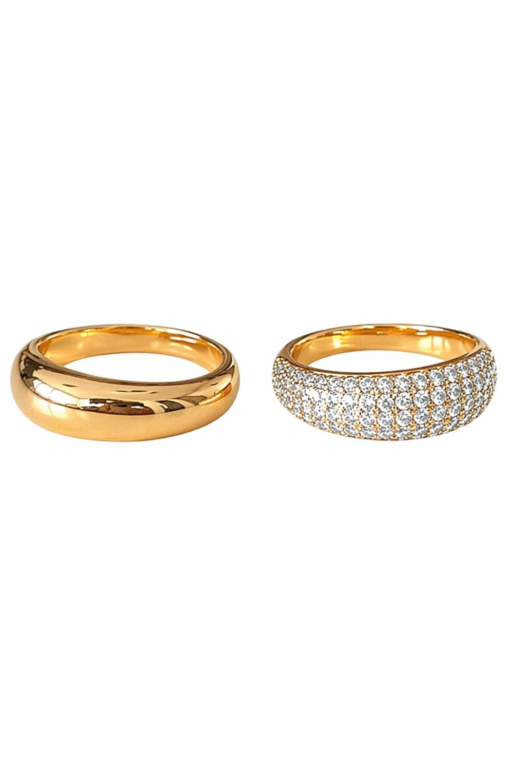 18K gold plated stackable ring set | Élise duo bands with polished gold and zirconia half pavé ring luxury jewelry