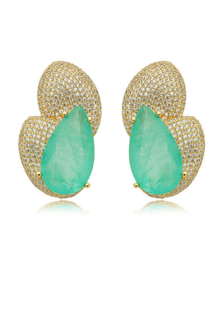 18K gold plated teardrop tourmaline earrings with zirconia swirl design statement drop earrings luxury jewelry for women”