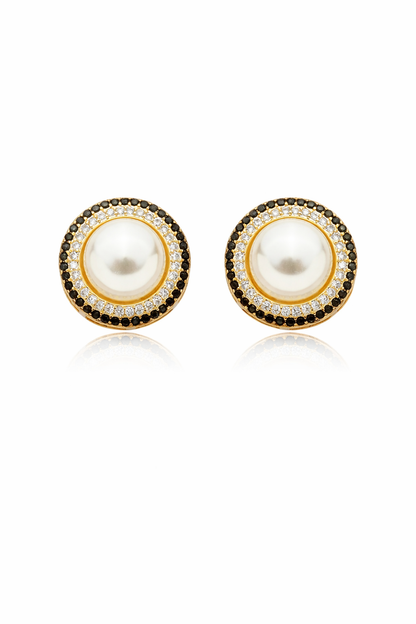Le Vie Di Roma 18K gold plated earrings with black zirconia and luminous faux pearl accents