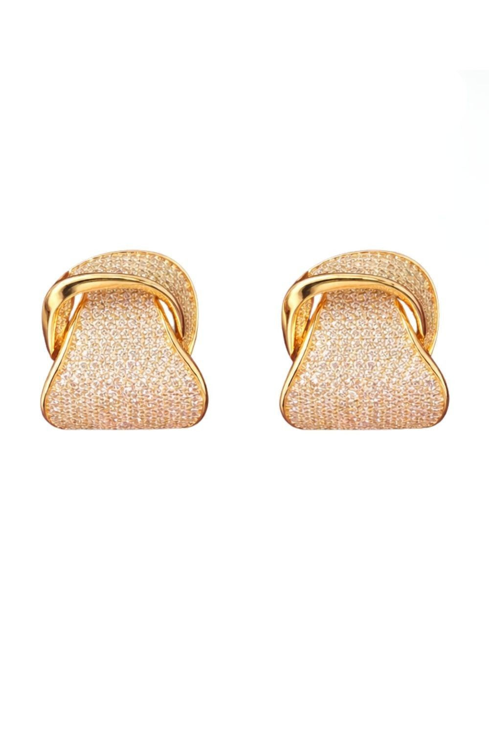 18K gold plated sculptural earrings featuring sparkling pavé zirconia and a polished curved gold accent