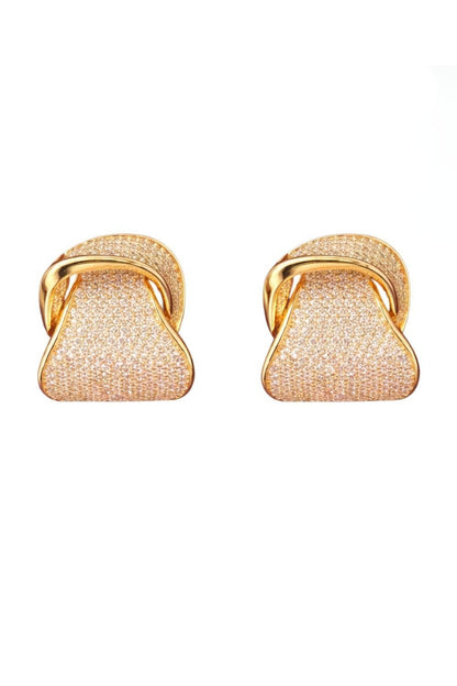 18K gold plated sculptural earrings featuring sparkling pavé zirconia and a polished curved gold accent