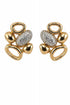 18K gold plated sculptural earrings with polished open circles and sparkling zirconia centerpiece