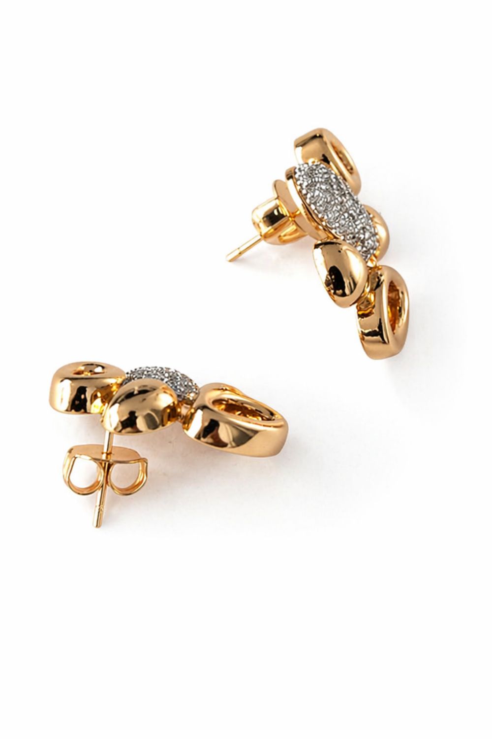 18K gold plated zirconia earrings with dimensional geometric forms and polished sculptural finish