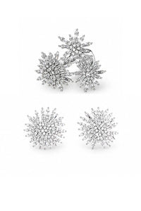The Aurora Luxe | Rhodium Plated Round & Baguette Cut Zirconia Starburst Ring & Earrings Set
