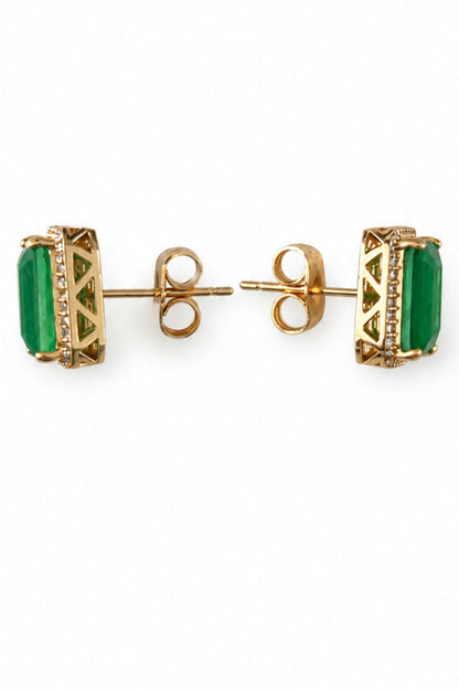 emerald fusion stone earrings with zirconia accents gold luxury jewelry detail design