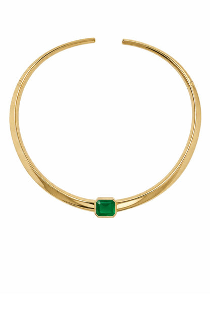 18K gold plated statement choker necklace with emerald fusion stone – Maranhenses luxury jewelry for women