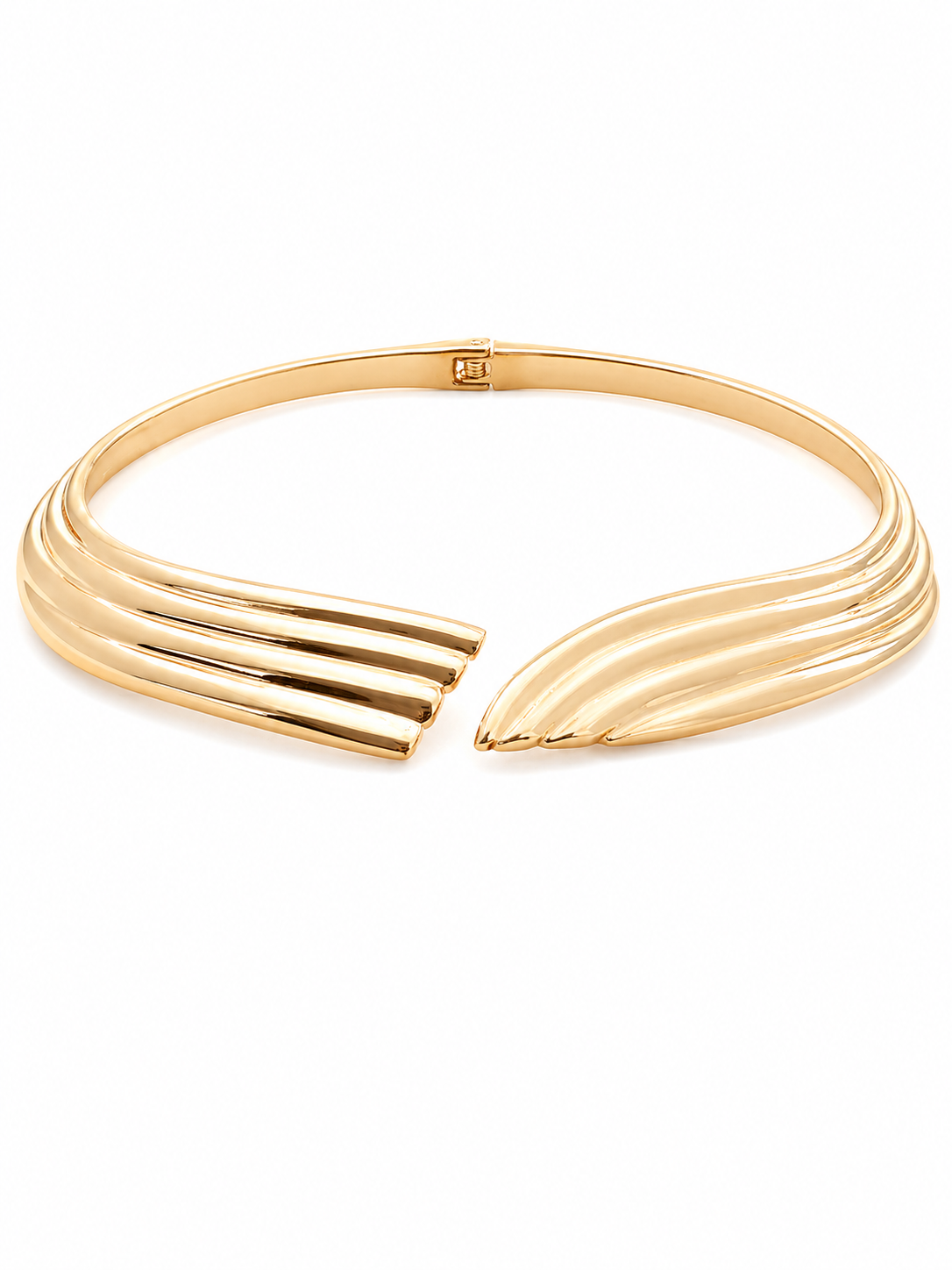 gold choker necklace with continuous groove detailing high polish sculptural luxury jewelry design