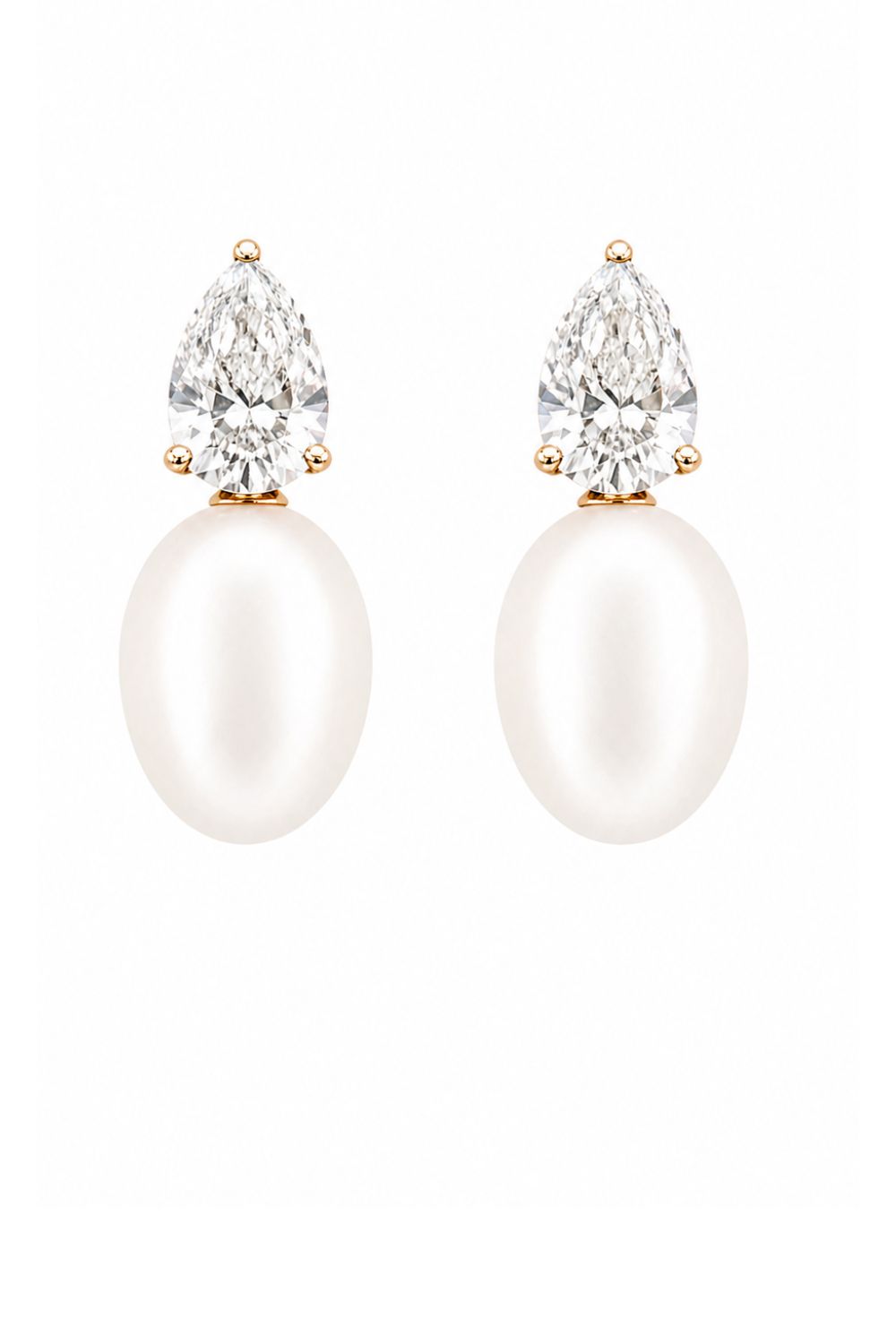 18K gold plated earrings with pear cut zirconia and faux pearl | Mothers Pearl elegant statement jewelry for women