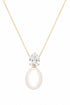 18K gold plated necklace with pear cut zirconia and faux pearl | Mothers Pearl elegant statement jewelry for women