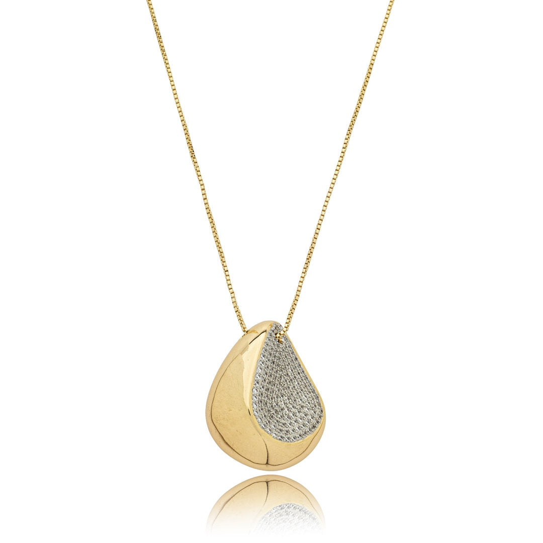 18K Gold-Plated Teardrop Pendant Necklace with Pavé Zirconia Accents