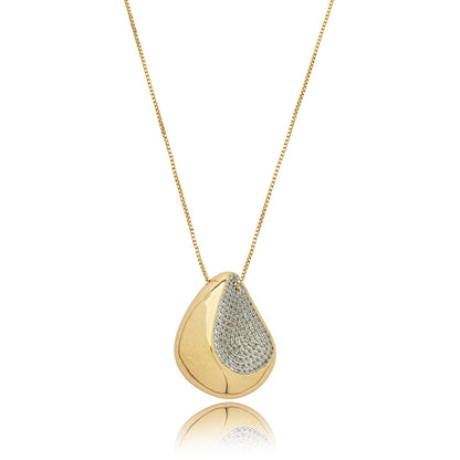 18K Gold-Plated Teardrop Pendant Necklace with Pavé Zirconia Accents