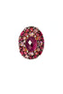 18K gold plated oval red fusion stone cocktail ring | Red Skies At Night statement ring with zirconia halo luxury jewelry