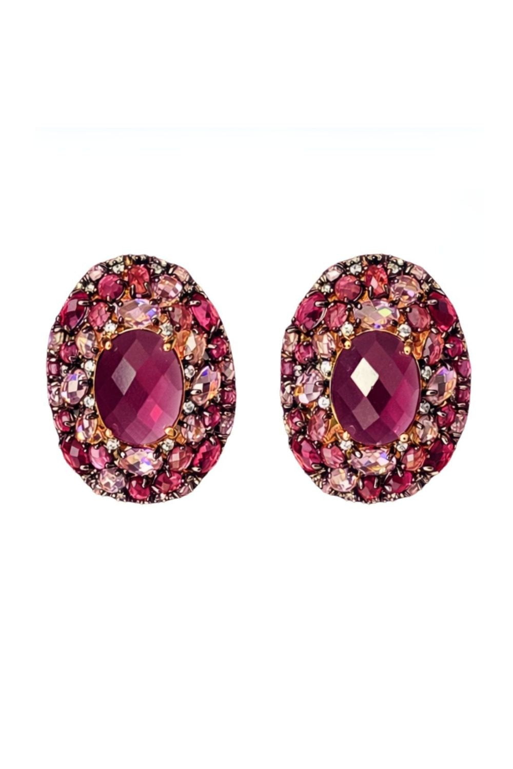 18K gold plated oval red fusion stone cocktail ring | Red Skies At Night zirconia halo statement jewelry