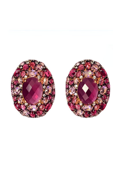 18K gold plated oval red fusion stone cocktail ring | Red Skies At Night zirconia halo statement jewelry