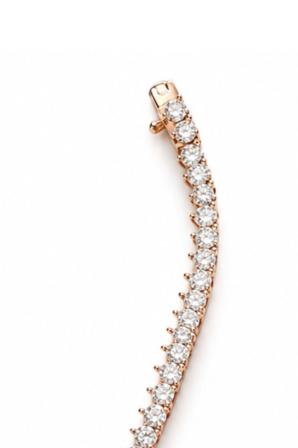 zirconia tennis necklace close up stones set in 18K gold plated links sparkling luxury jewelry detail