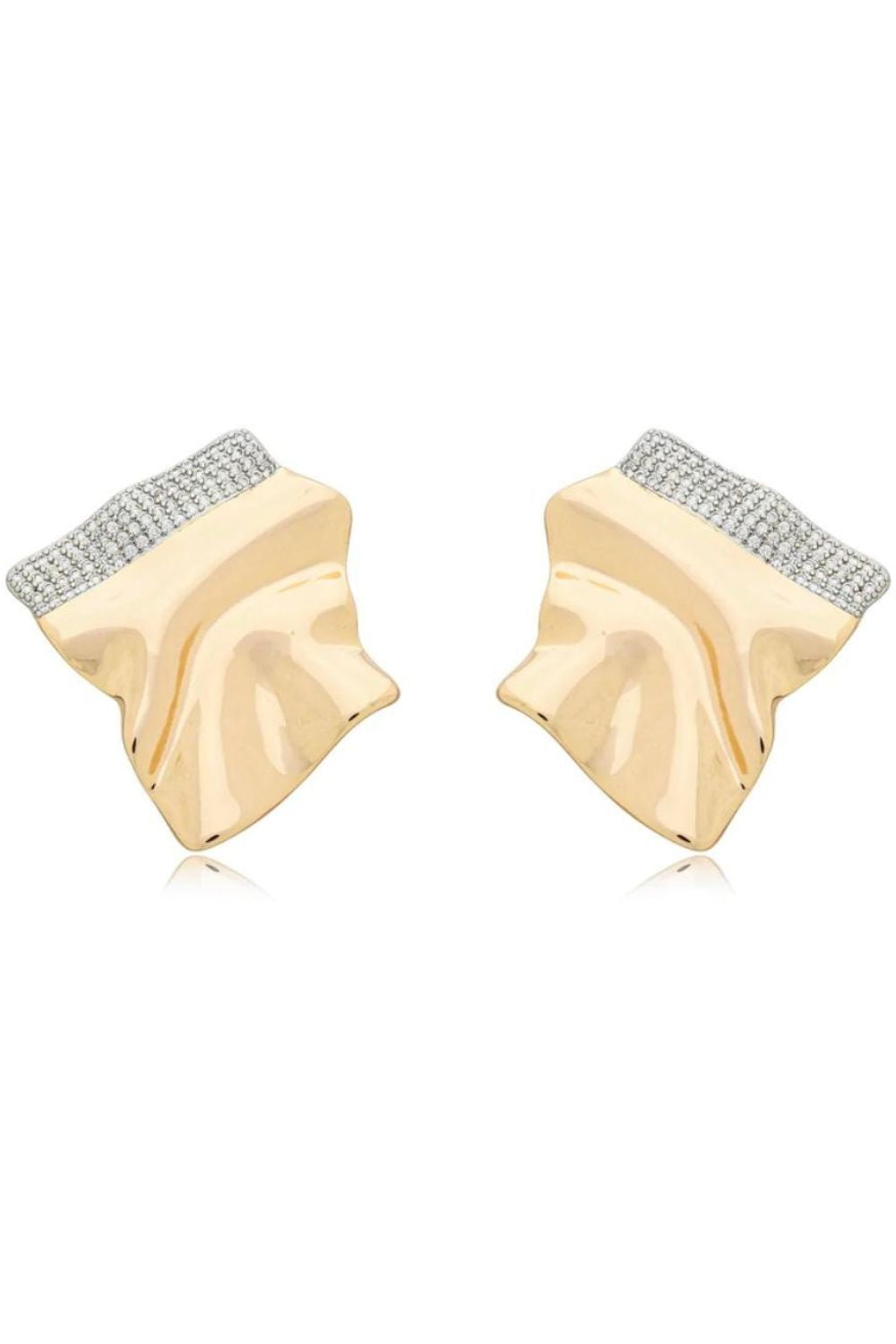 18K gold plated sculptural earrings with fluid folded design and sparkling pavé zirconia trim