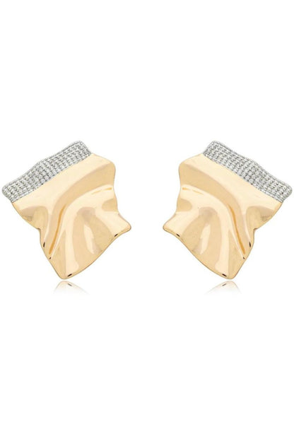 18K gold plated sculptural earrings with fluid folded design and sparkling pavé zirconia trim