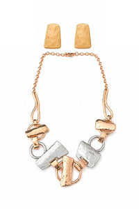 The Dourada Slate | 18K Gold Plated & Rhodium Plated Mixed Metal Statement Choker & 18K Gold Plated Textured Earrings Set