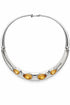 White Rhodium statement necklace with amber hued zirconia stones and sculptural polished metal design
