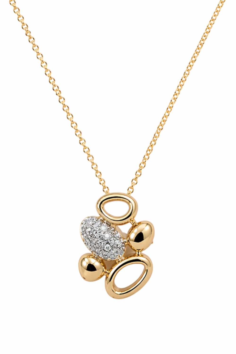 18K gold plated zirconia pendant necklace with delicate chain and modern sculptural design