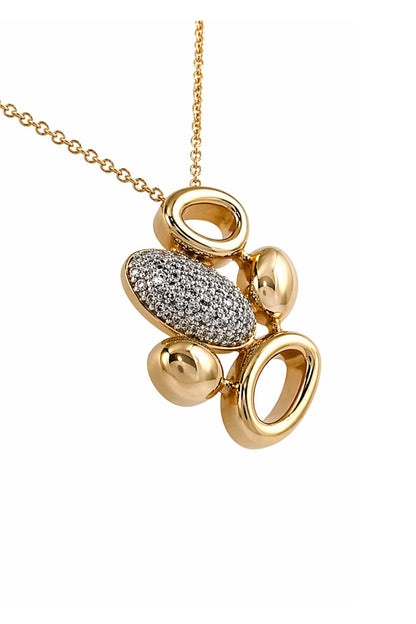 Sculptural gold chain necklace with sparkling zirconia pendant and polished abstract gold accents