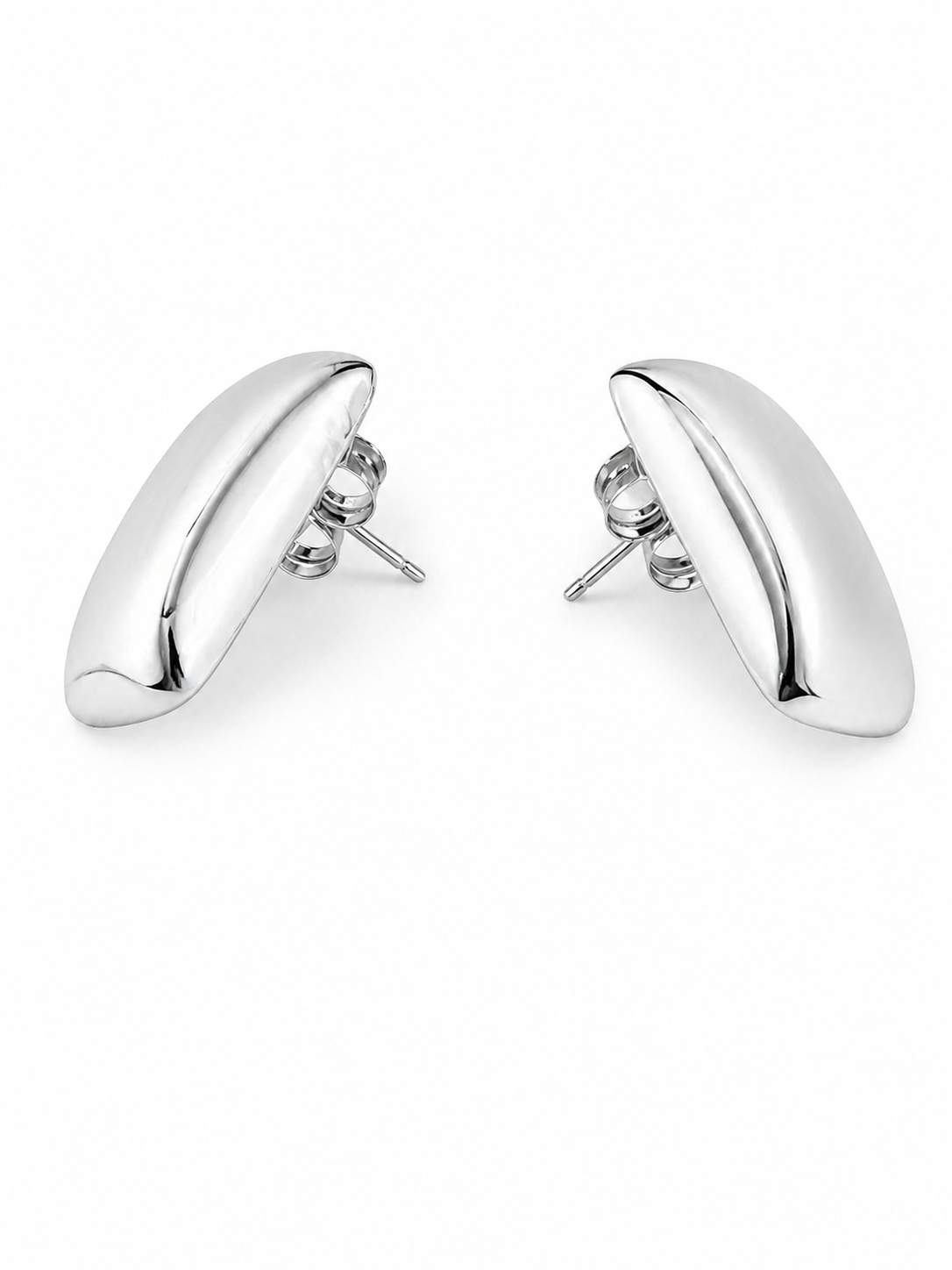silver tone frame stud earrings high polish rhodium plated sculptural luxury jewelry detail