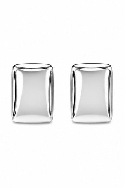 rhodium plated sculpted frame earrings | Cadre architectural statement stud earrings modern luxury jewelry for women