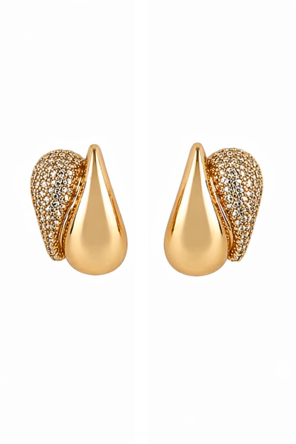 18K gold plated teardrop earrings with zirconia pavé | Twin Flame statement drop earrings luxury jewelry for women