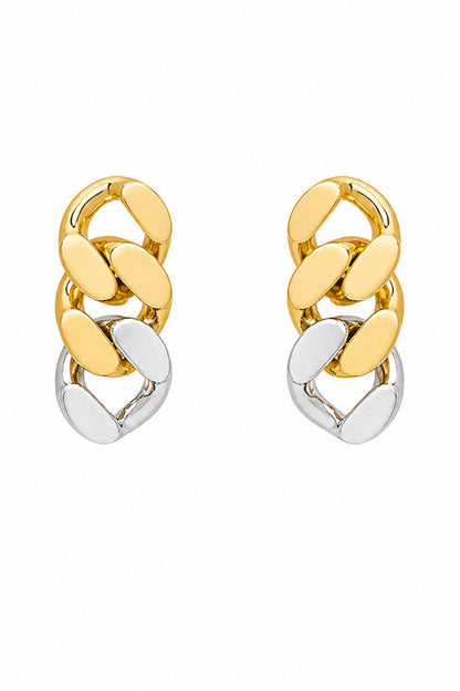 18k gold chain link drop earrings with zirconia detailing elegant luxury jewelry design